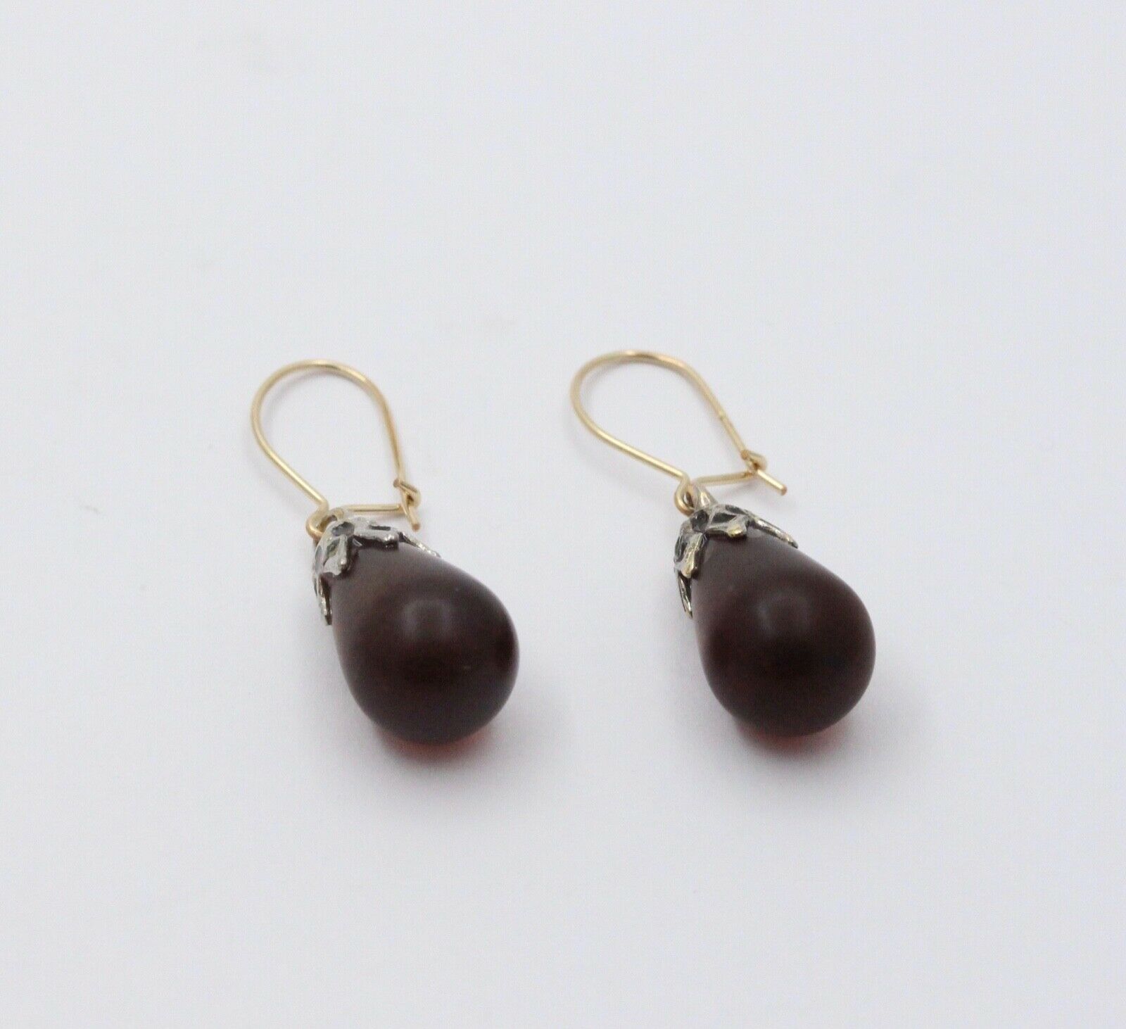 Vintage Amber 14K Sterling Silver Dangle Earrings