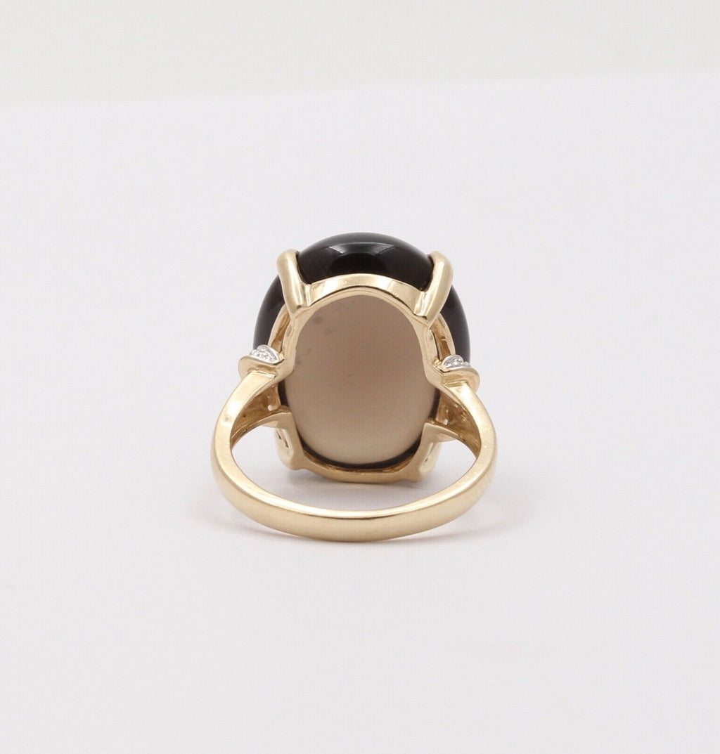 Vintage 10K Yellow Gold Smoky Topaz & Diamond Ring. Cocktail Ring
