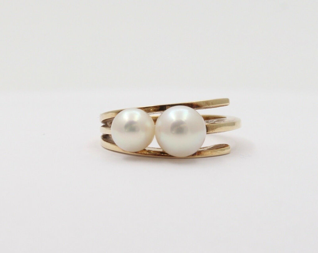 Vintage Mikimoto 14K Yellow Gold Akoya Pearls Bypass Ring