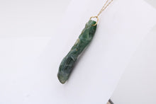 Load image into Gallery viewer, Antique Hand Carved Jade Bamboo 18K Yellow Gold Pendant
