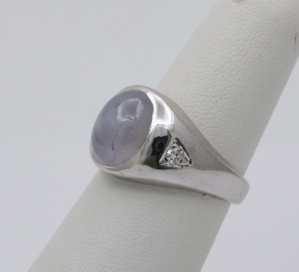 Vintage Star Sapphire Diamonds 14K White Gold Ring