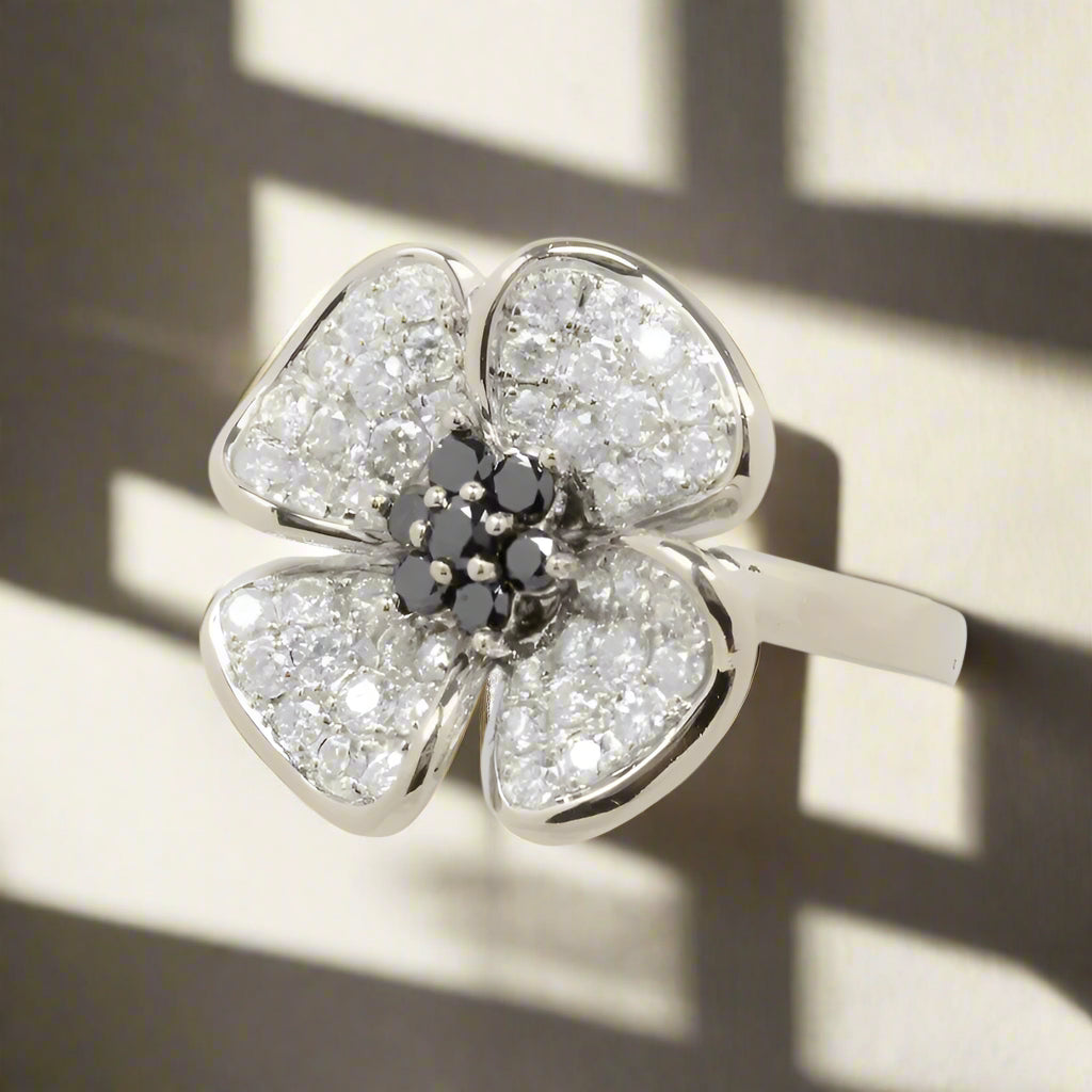 Vintage 14K White Gold Sapphires & Diamond Dogwood/ Violet Flower Ring