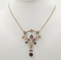 Art Nouveau 14K Gold Filed Amethyst & Split Pearl Pendant, Necklace.