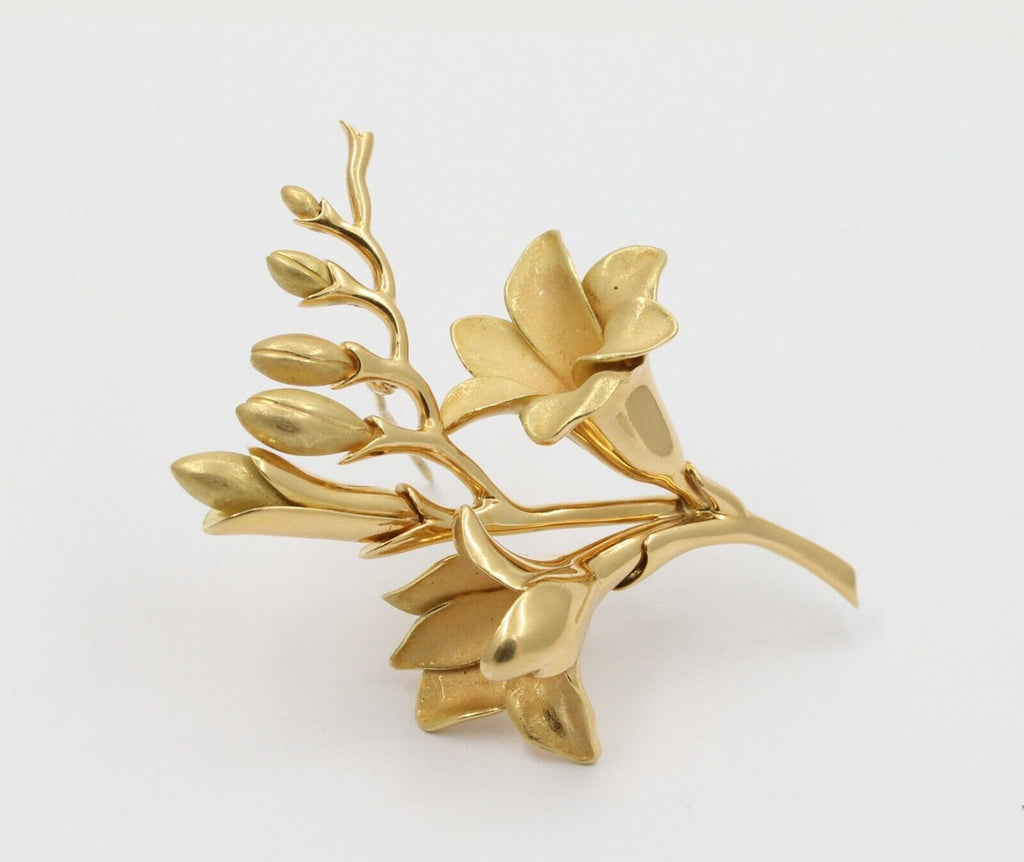 Vintage Tiffany & Co 18K Yellow Gold Heavy Floral Brooch
