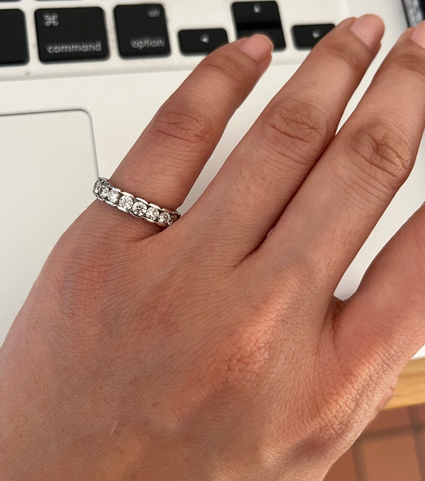 Vintage 14K White Gold Diamond Half Eternity Band.
