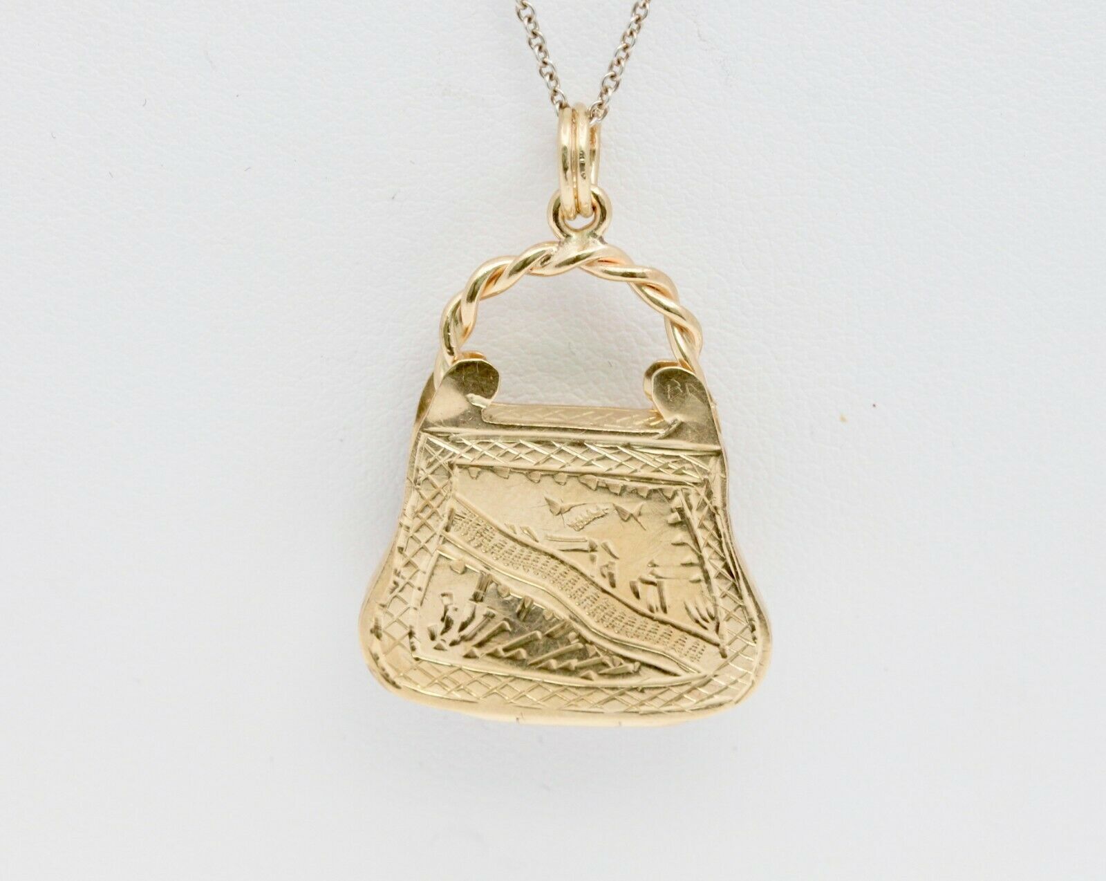 Vintage 14K Yellow Gold Enamel Opening Purse Pendant