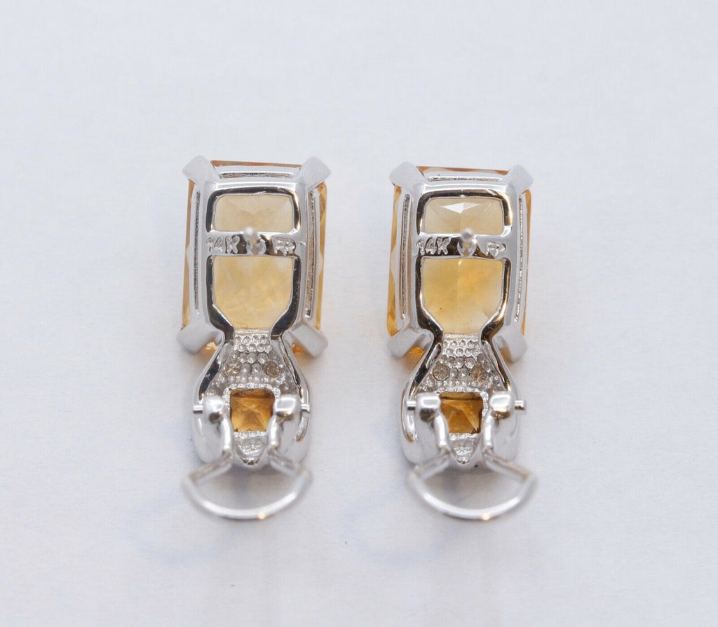 Elegant Citrine Diamonds 14K White Gold French Clip Earrings