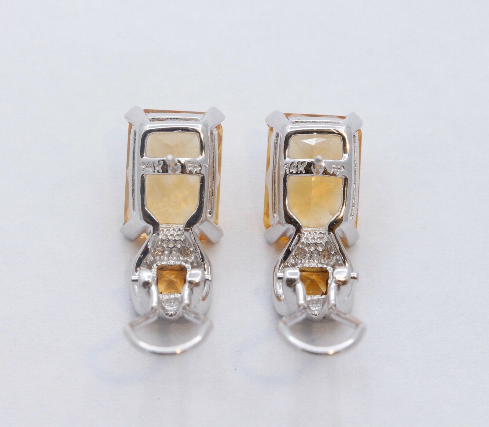 Elegant Citrine Diamonds 14K White Gold French Clip Earrings