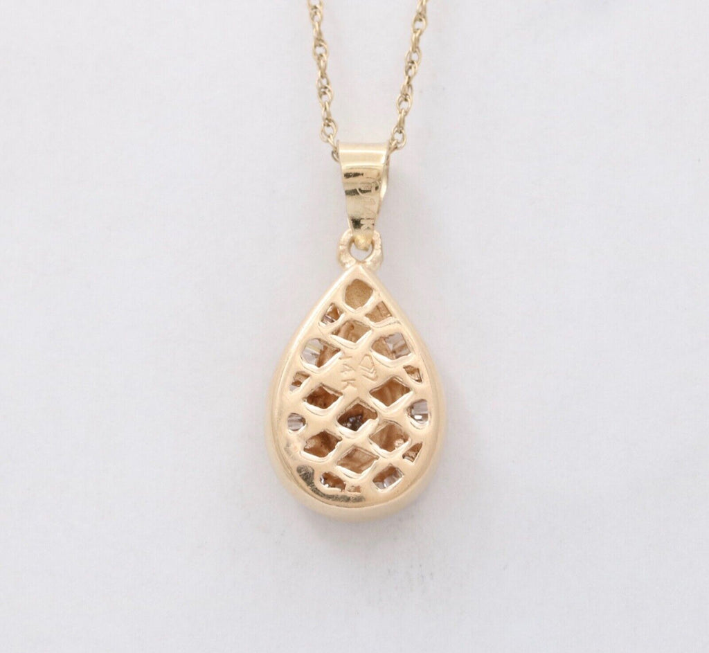 Vintage 14K Yellow Gold Diamond Teardrop Pendant