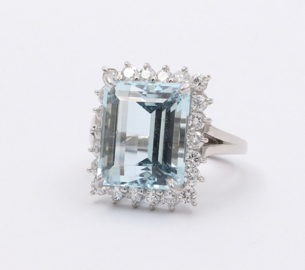 Vintage Aquamarine Diamonds Platinum Ring
