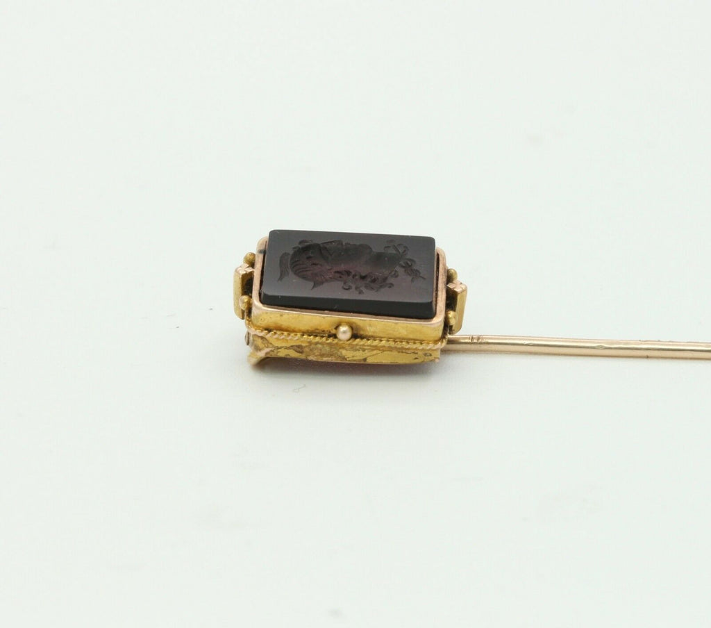 Vintage 10K Yellow Gold Sard Intaglio Stick Pin