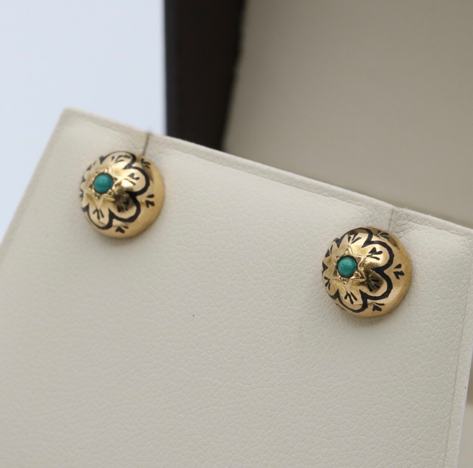 Vintage 14K Turquoise Black Enamel Forget Me Not Studs