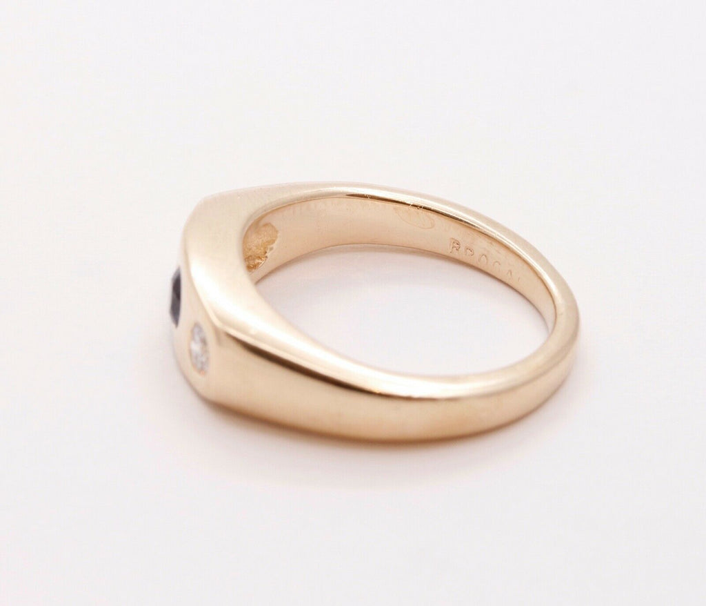 Unisex Vintage Mens Ladies Blue Sapphire Diamonds 14K Yellow Gold Ring