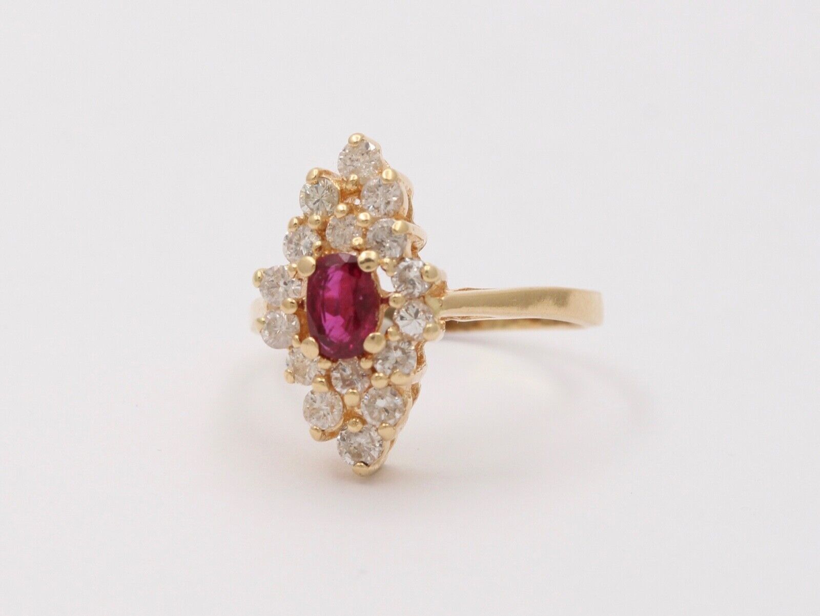 Vintage Diamond and Ruby Navette Ring, Statement Ring