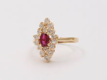 Load image into Gallery viewer, Vintage Diamond and Ruby Navette Ring, Statement Ring
