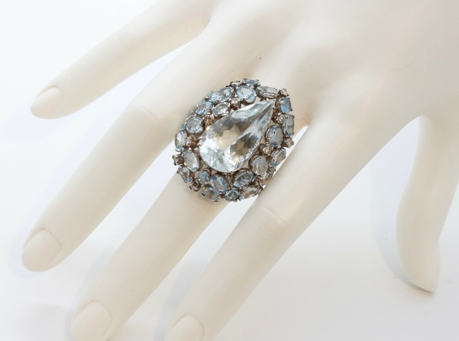 Large Aquamarine Diamonds 18K White Gold Statement Cocktail Ring