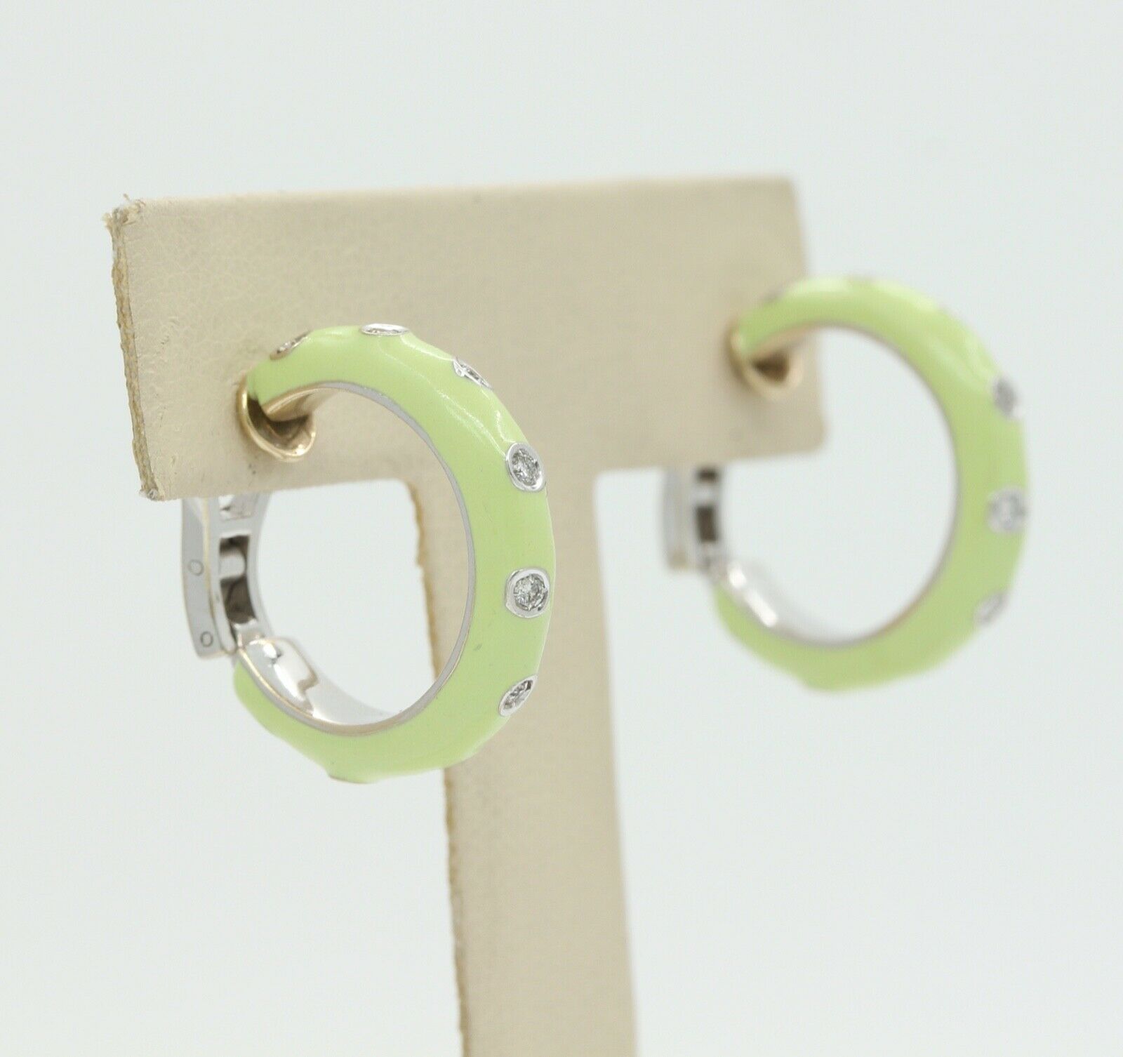 Designer Andreoli 18K Mint Green Enamel Hoop Earrings