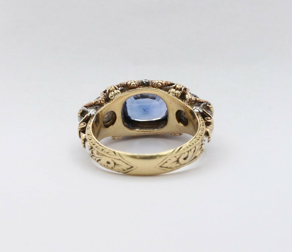 Victorian 18K Yellow Gold Sapphire Diamond Ring