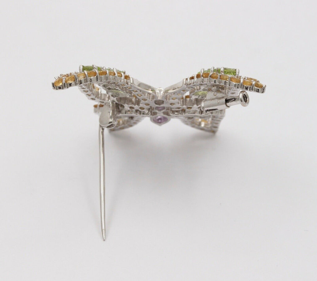 Vintage Butterfly Multi Color Stones in 18K White Gold Brooch