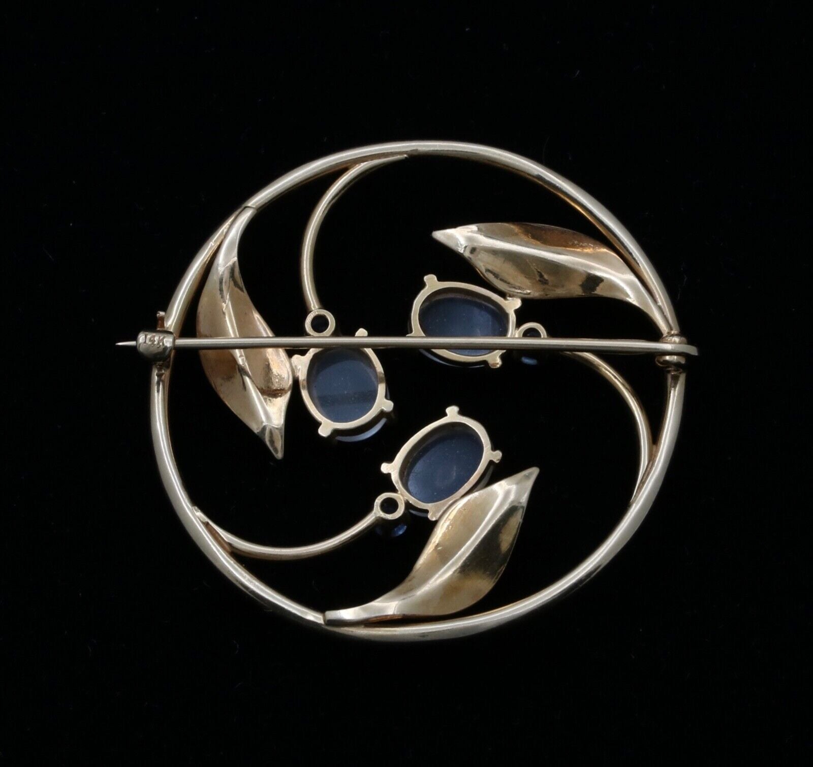 Vintage Moonstones Sapphires 14K YG Flower Brooch