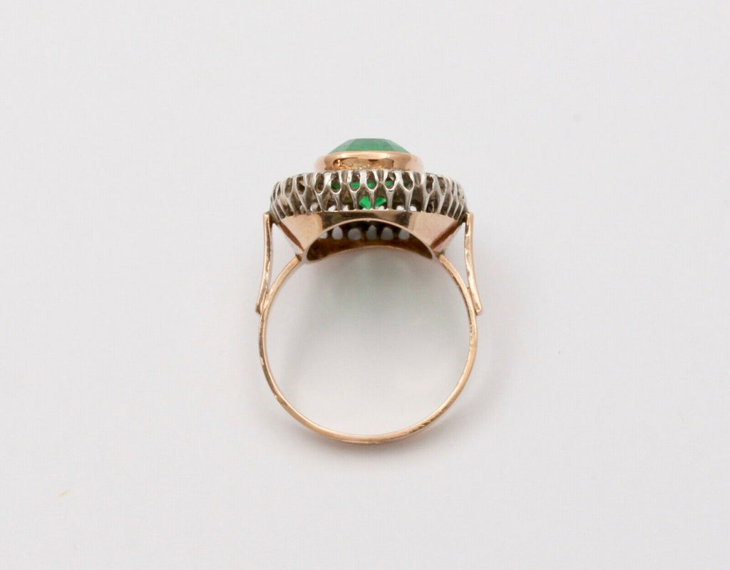 Vintage Emerald Diamonds 14K Yellow White Gold Ring