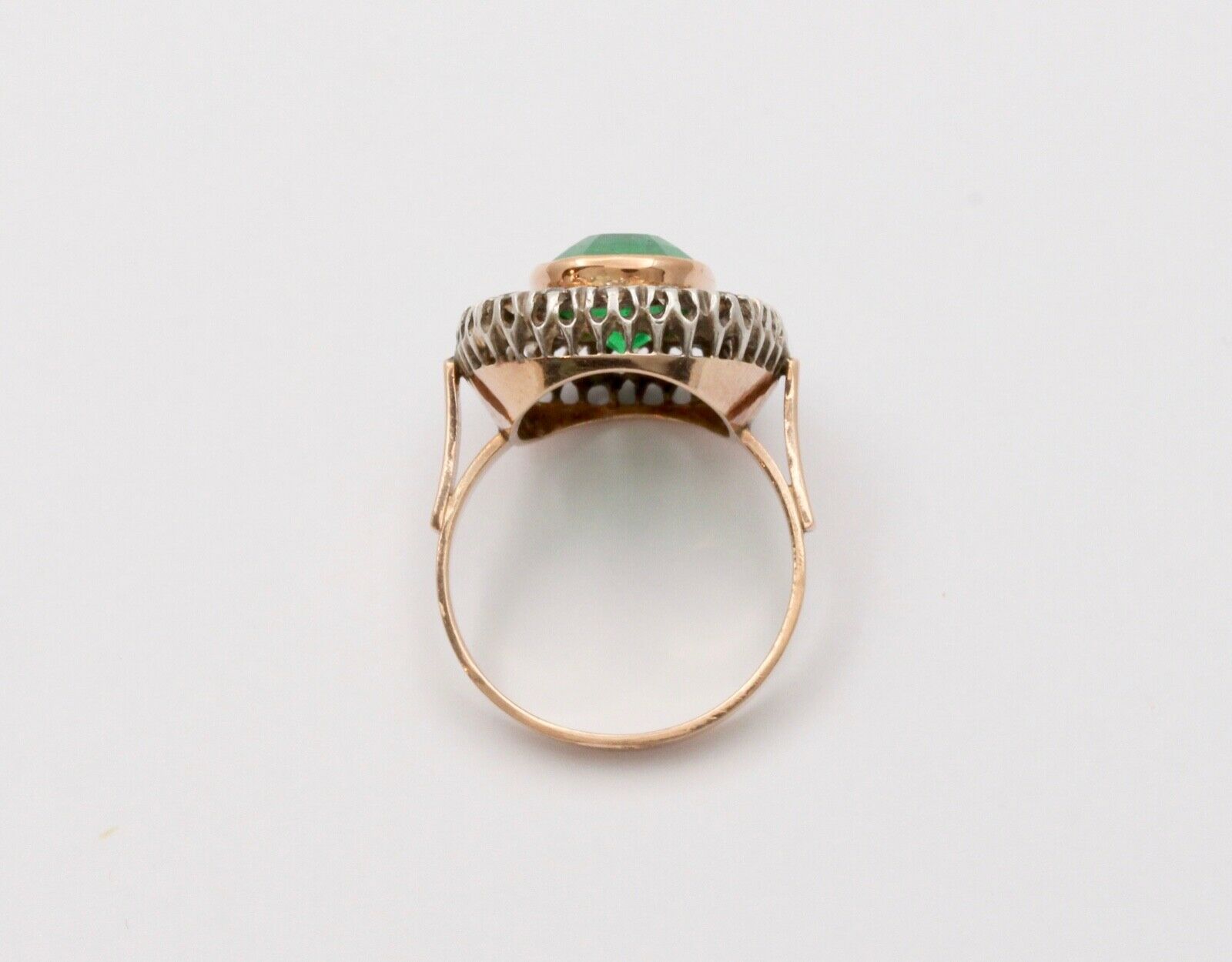 Vintage Emerald Diamonds 14K Yellow White Gold Ring
