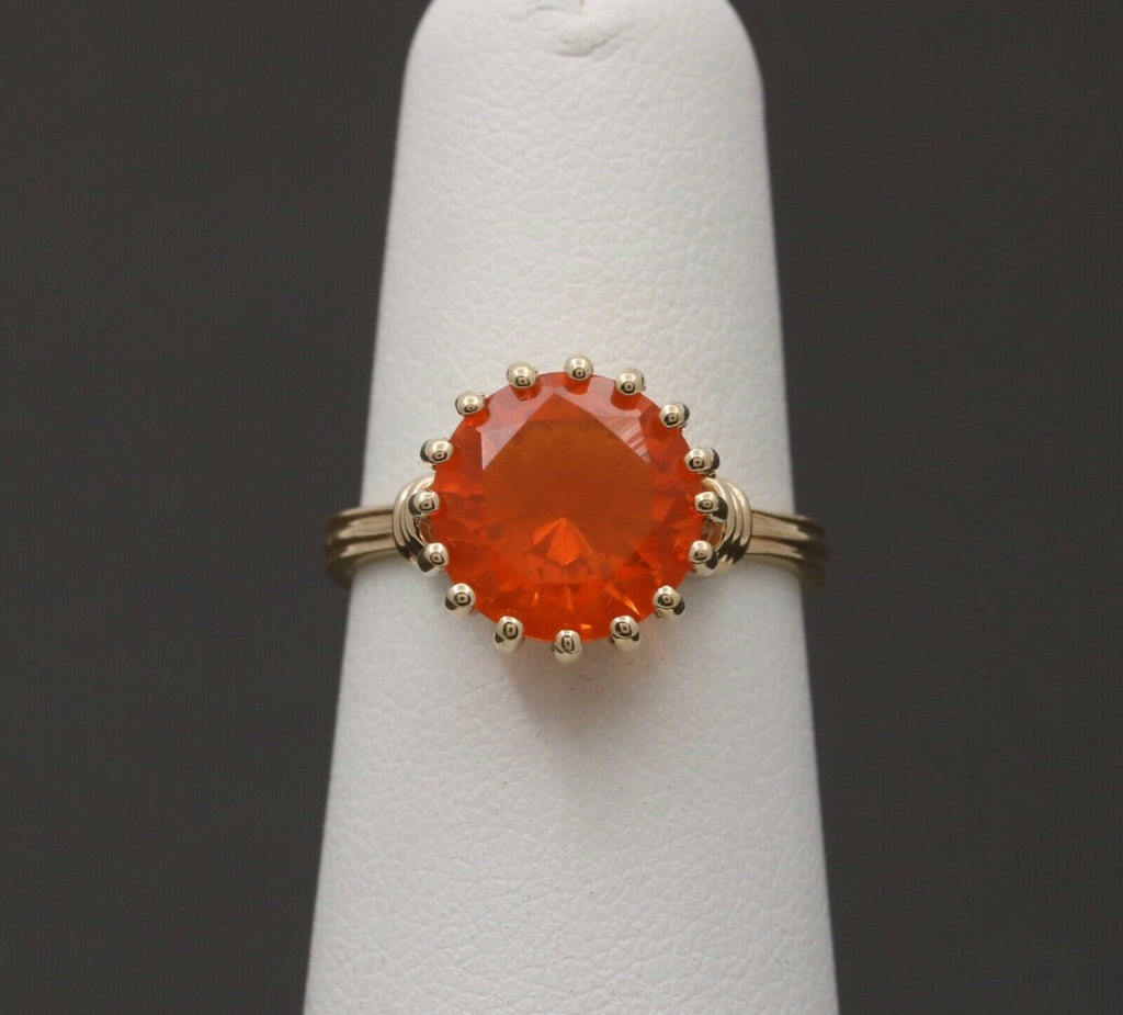 Powerful Orange Mexican Fire Opal 14K Yellow Gold Ring