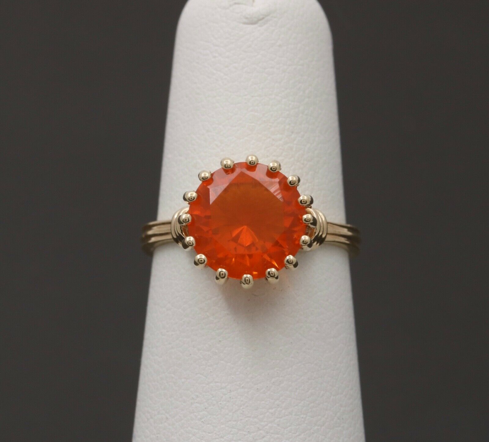 Powerful Orange Mexican Fire Opal 14K Yellow Gold Ring