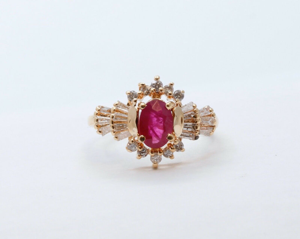 Vintage Ruby Diamonds 14K Yellow Gold Ring