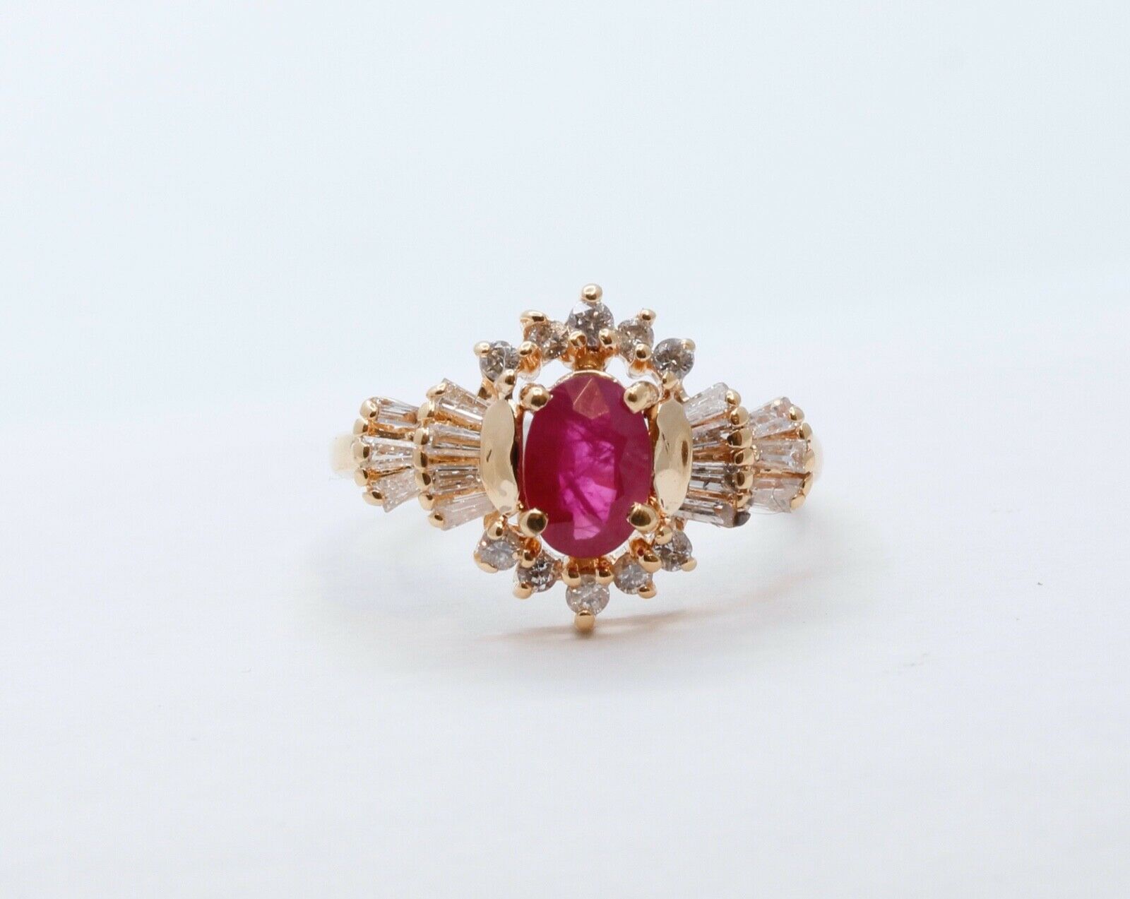 Vintage Ruby Diamonds 14K Yellow Gold Ring