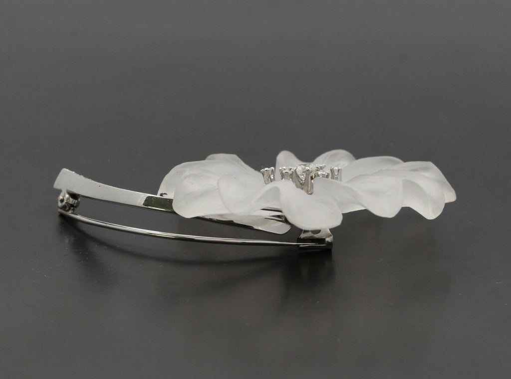 Vintage 18K White Gold Diamond Crystal Flower Brooch