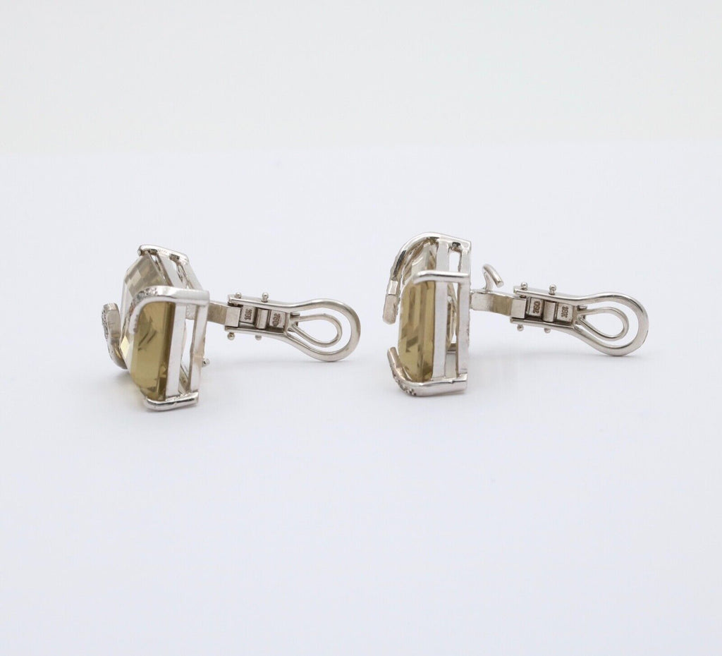 Vintage Modernist Snake Topaz and Diamond 18K White Gold Clip On Earrings