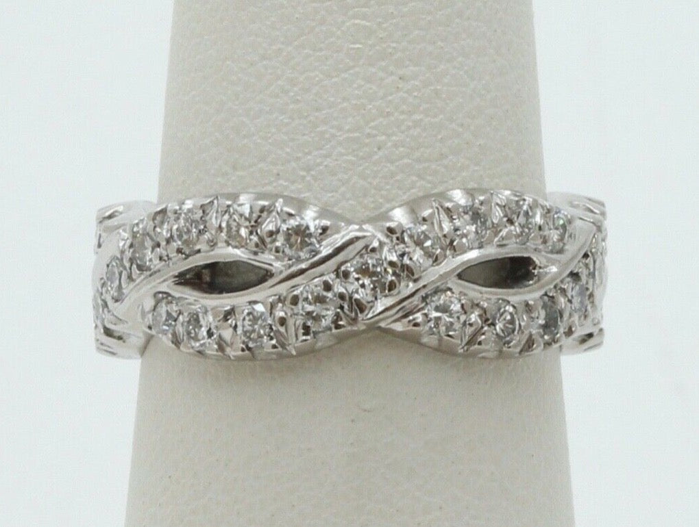 Vintage Ladies Diamonds Platinum Rope Twist Wedding Band Ring