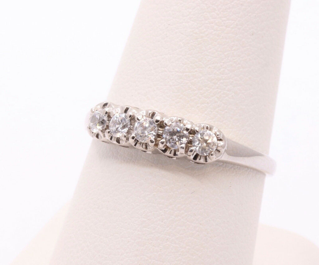 Vintage Ladies 14K White Gold CZ Wedding Band Ring