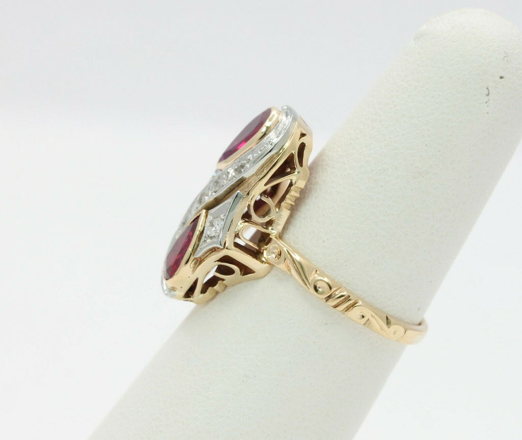 Vintage 14/18K Yellow Gold Ruby Diamond Yin Yang Style Ring