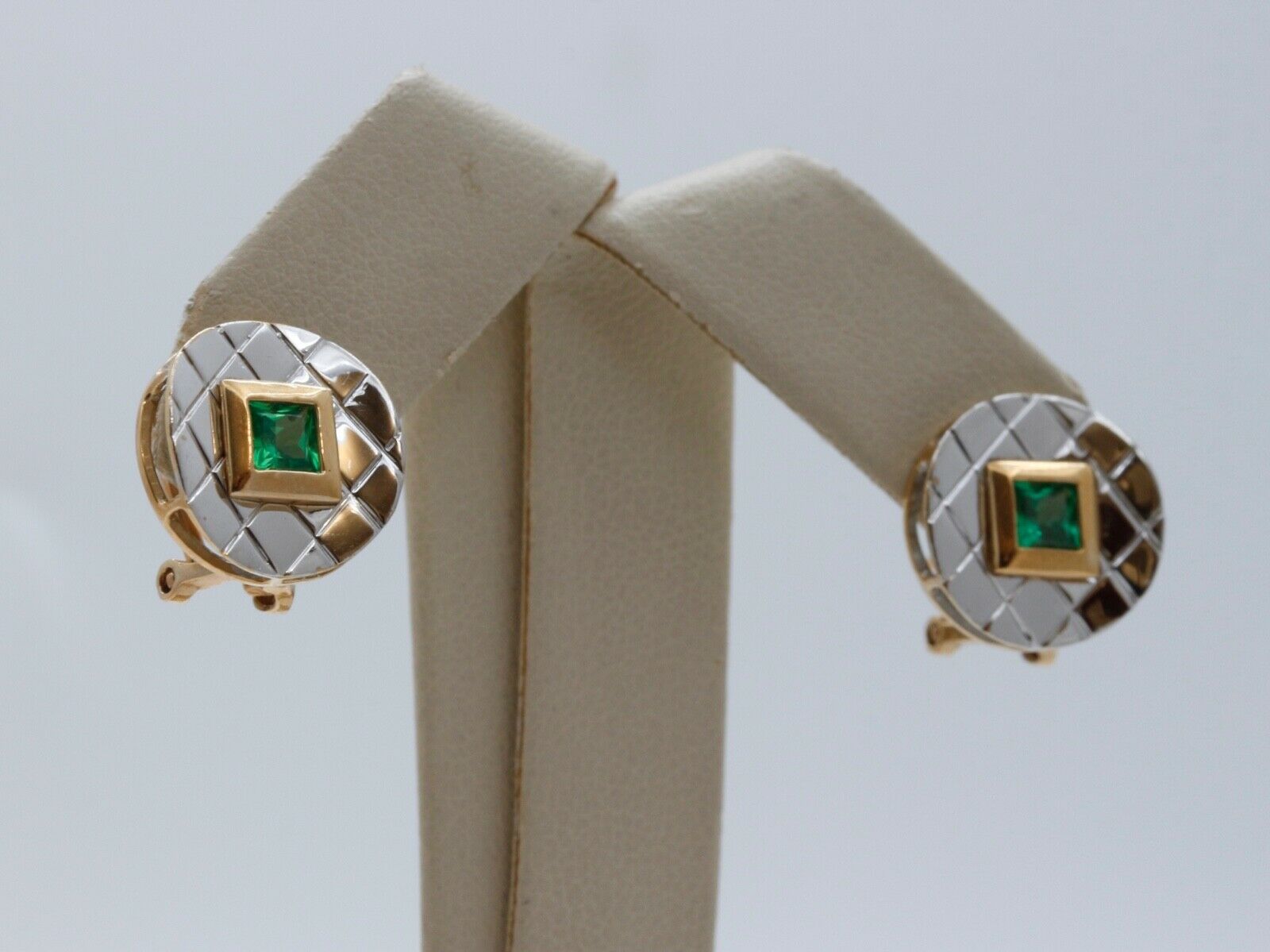 Tsavorite Garnet 18K White Yellow Gold Vintage Earrings