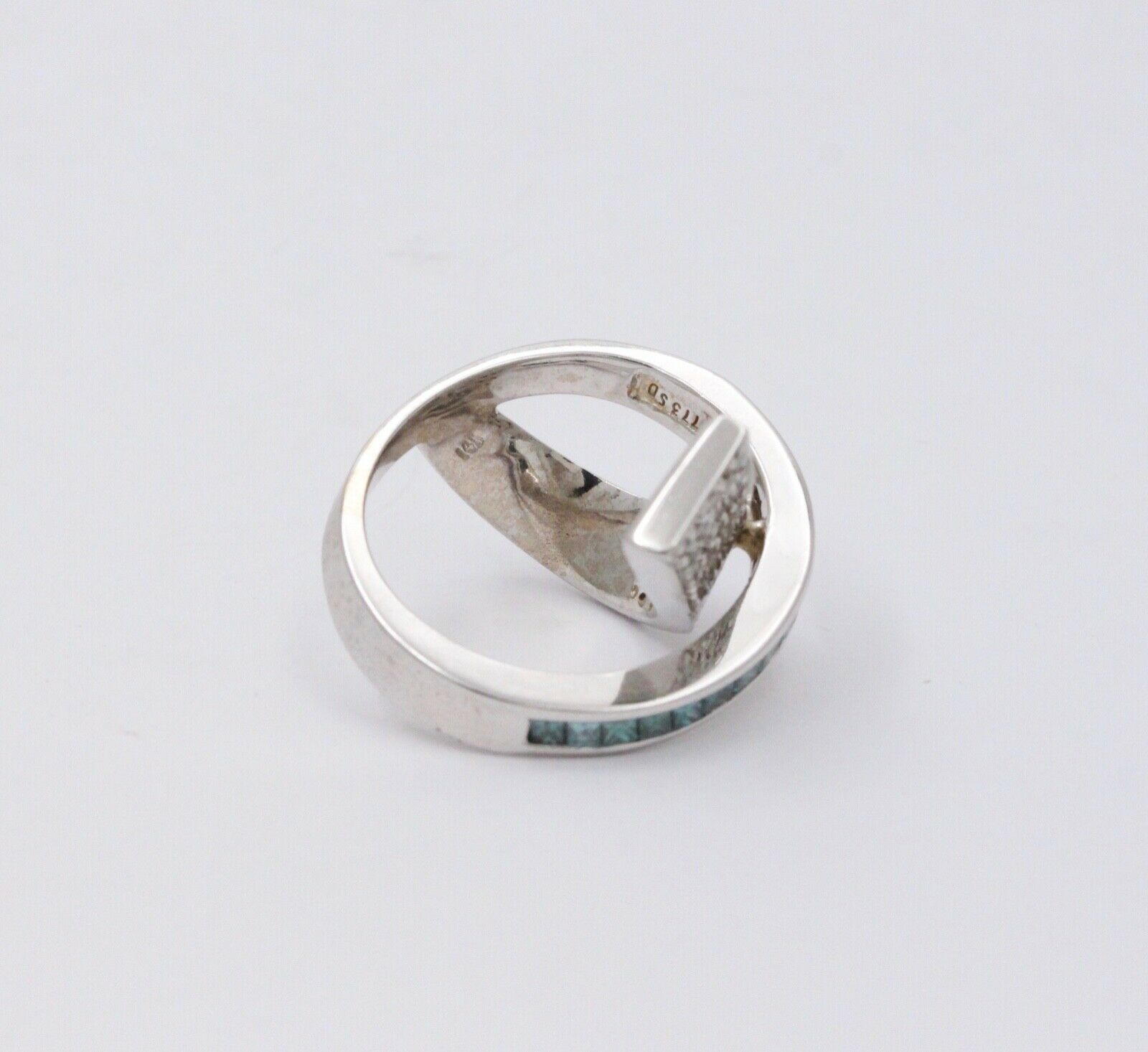 Cool Unisex Geometric Diamonds White Blue Diamonds 14K White Gold Ring