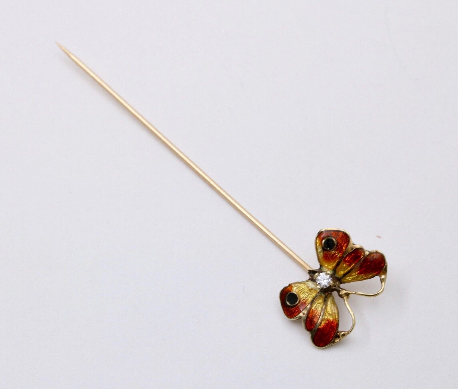 Vintage Diamond Enamel Butterfly Stick Pin