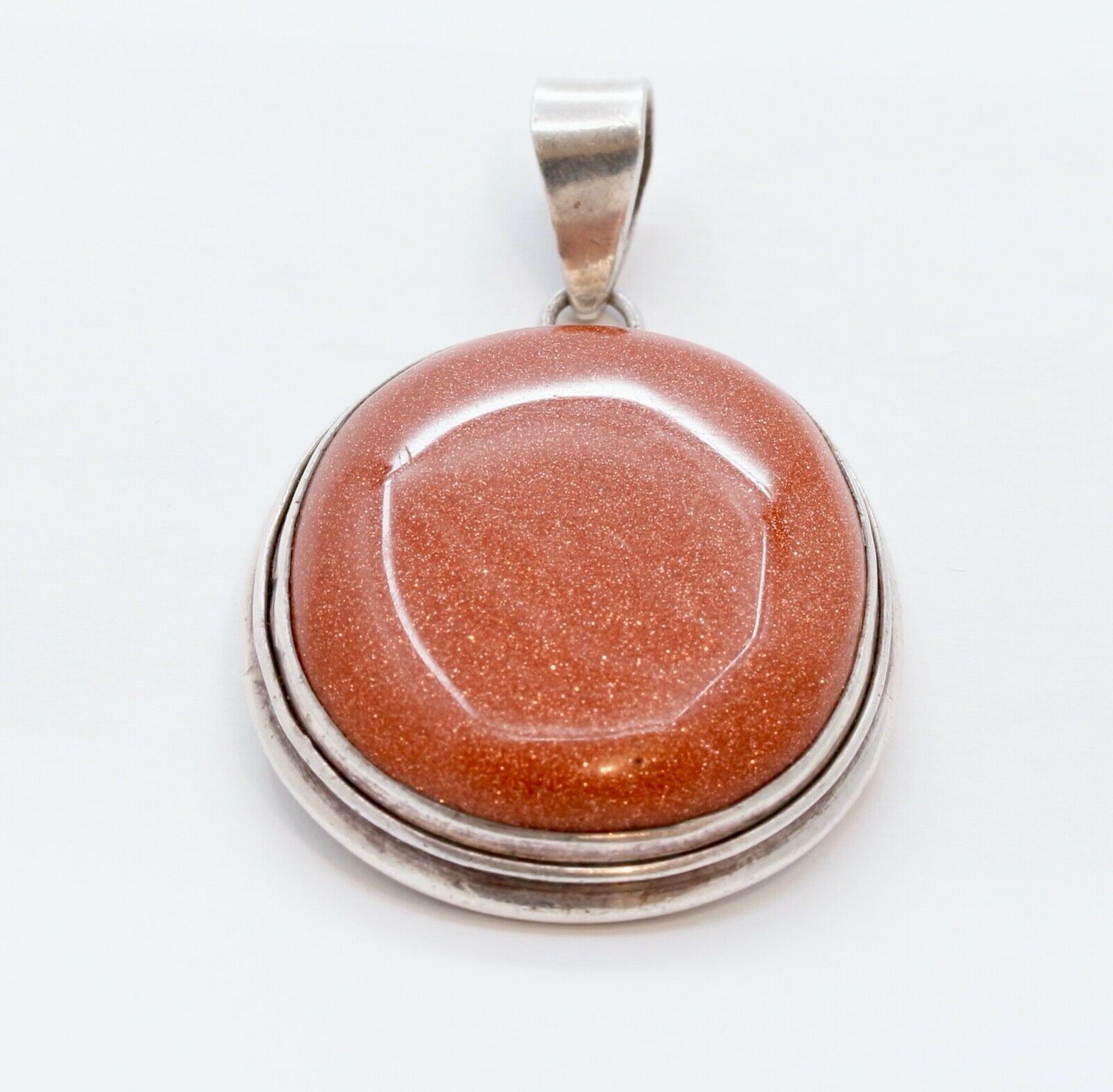 Huge Vintage Sterling Silver Goldstone Pendant