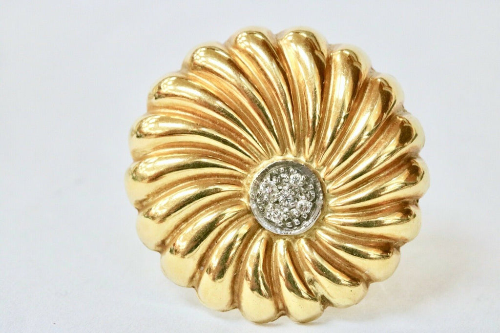 Vintage Diamonds 18K Yellow White Gold Chrysanthemum Flower Earrings