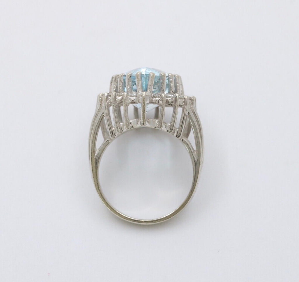 Estate Aquamarine Diamonds 14K White Gold Ring