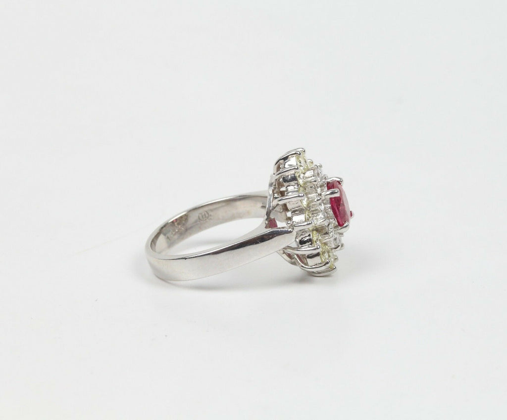 Vintage Ladies Ruby and Diamond 14K White Gold Ring