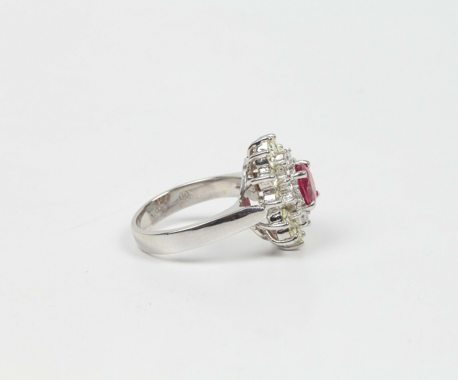 Vintage Ladies Ruby and Diamond 14K White Gold Ring