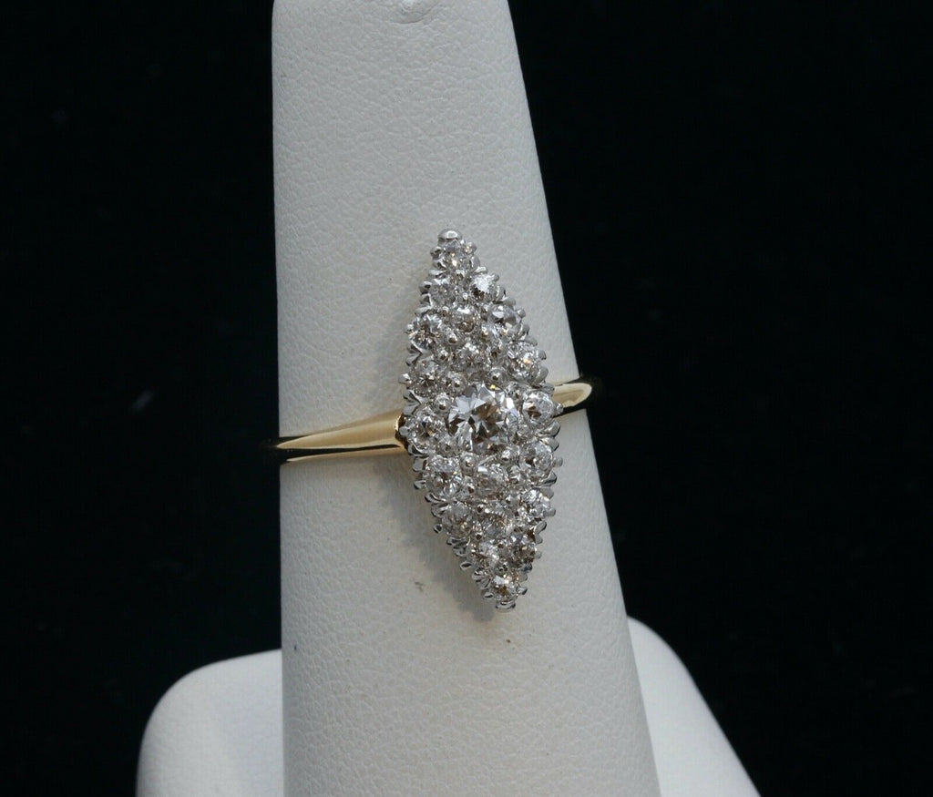 Victorian Navette 18K Yellow White Gold Diamonds Ring