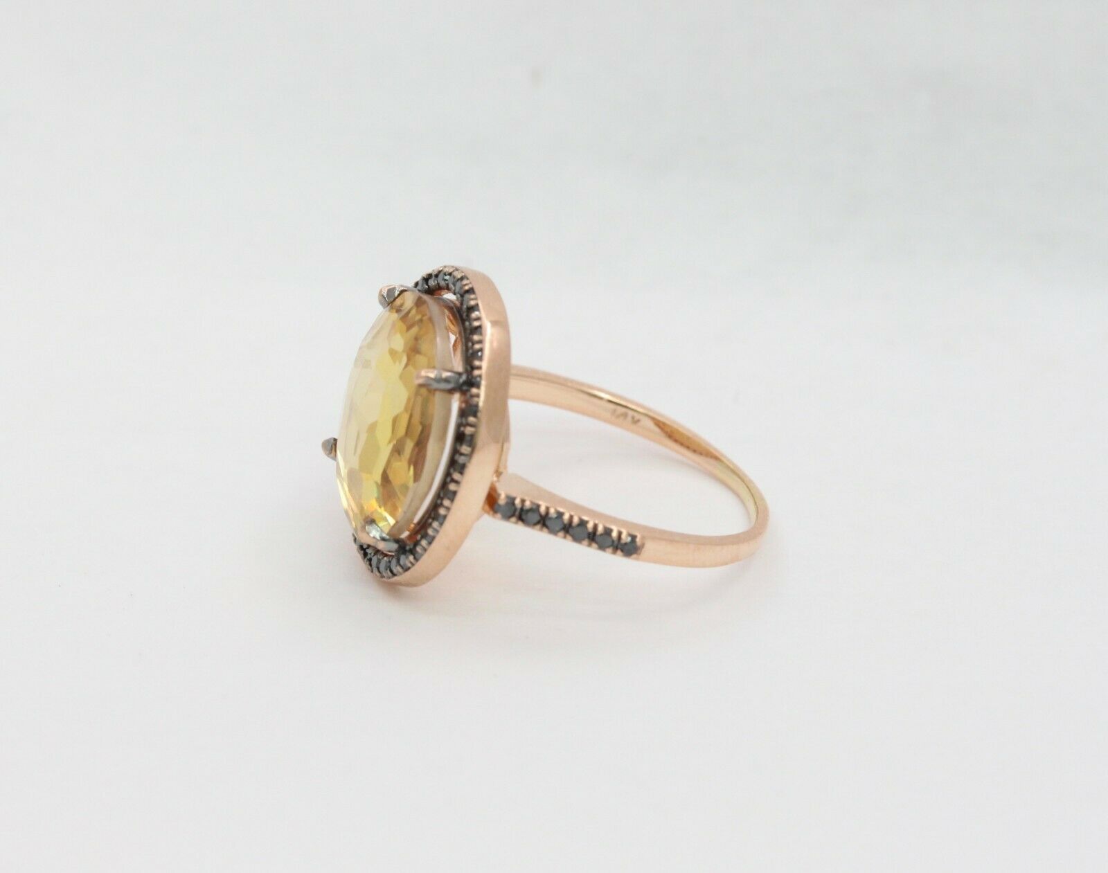 Vintage 14K Rose Gold Rose Citrine Sapphire Ring