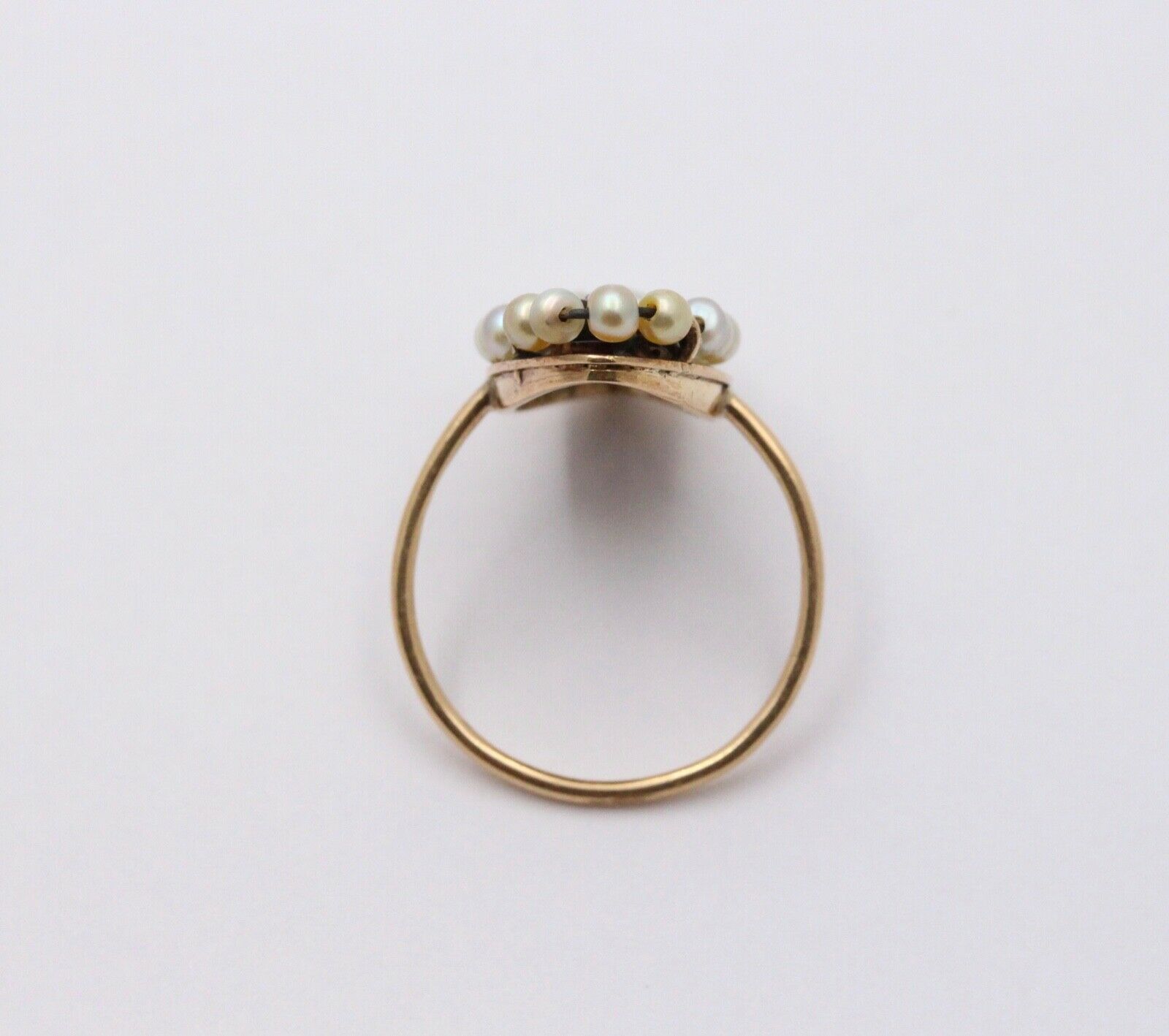 Victorian Navette Cameo Agate Natural Pearls 14K Yellow Gold Ring