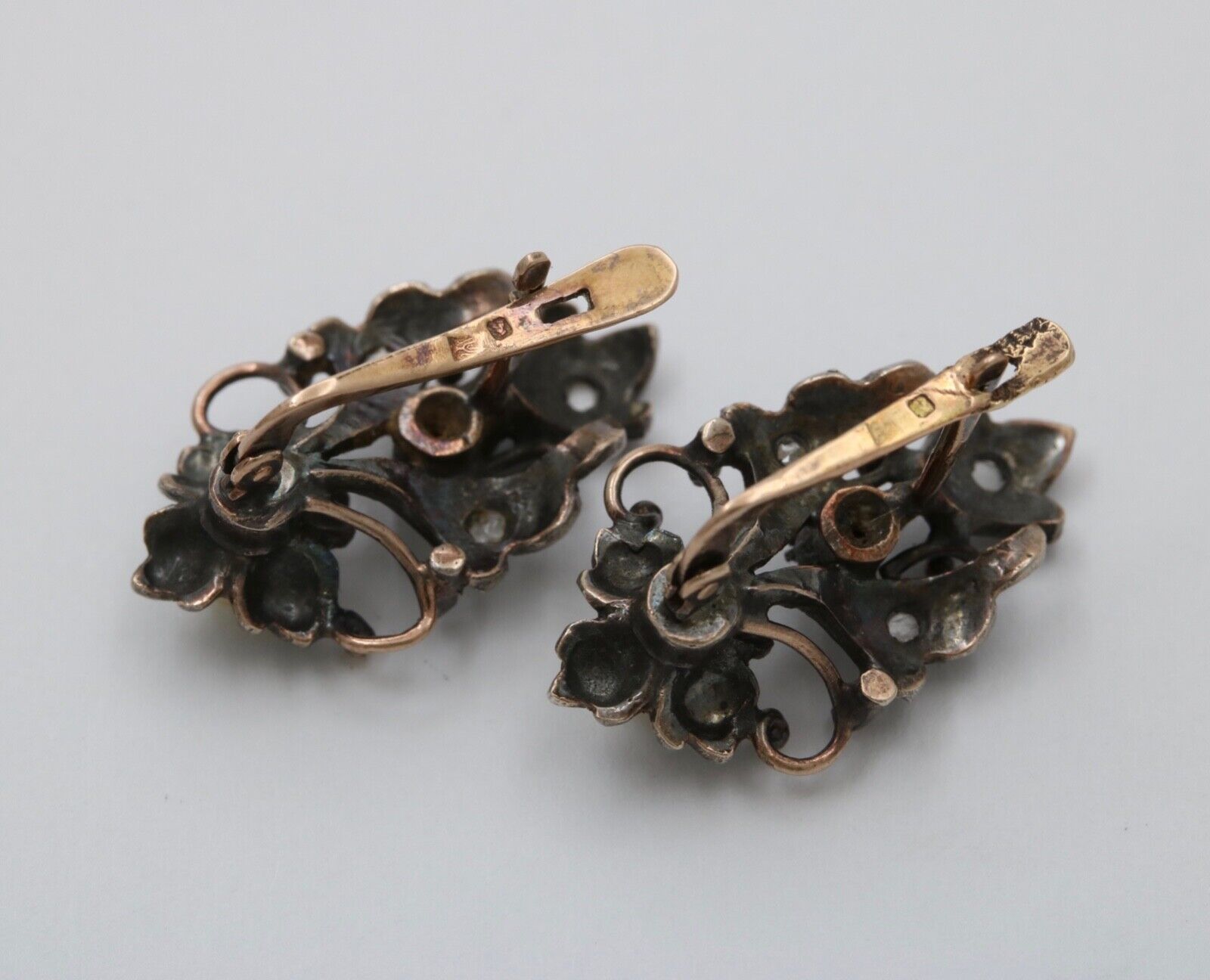 Victorian 10K Gold Diamond And Pearl Earrings