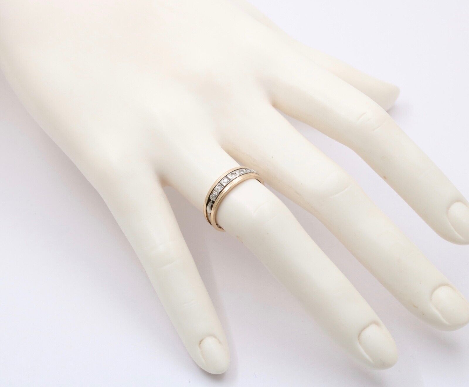 Vintage 18K & 14K Gold Diamond Ring Band, Wedding Band
