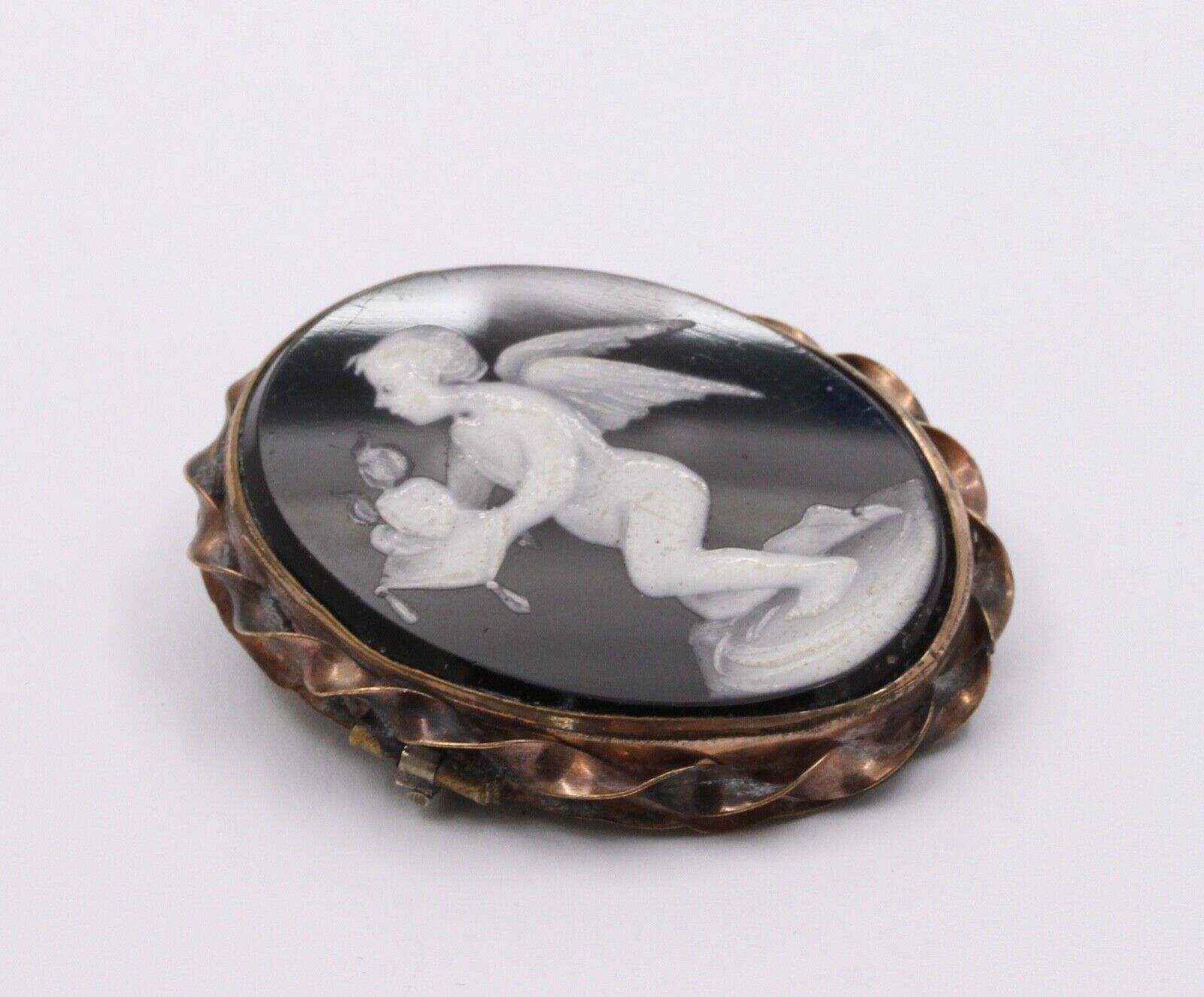 Victorian Cherub Angel Enamel 10K Rose Gold Brooch