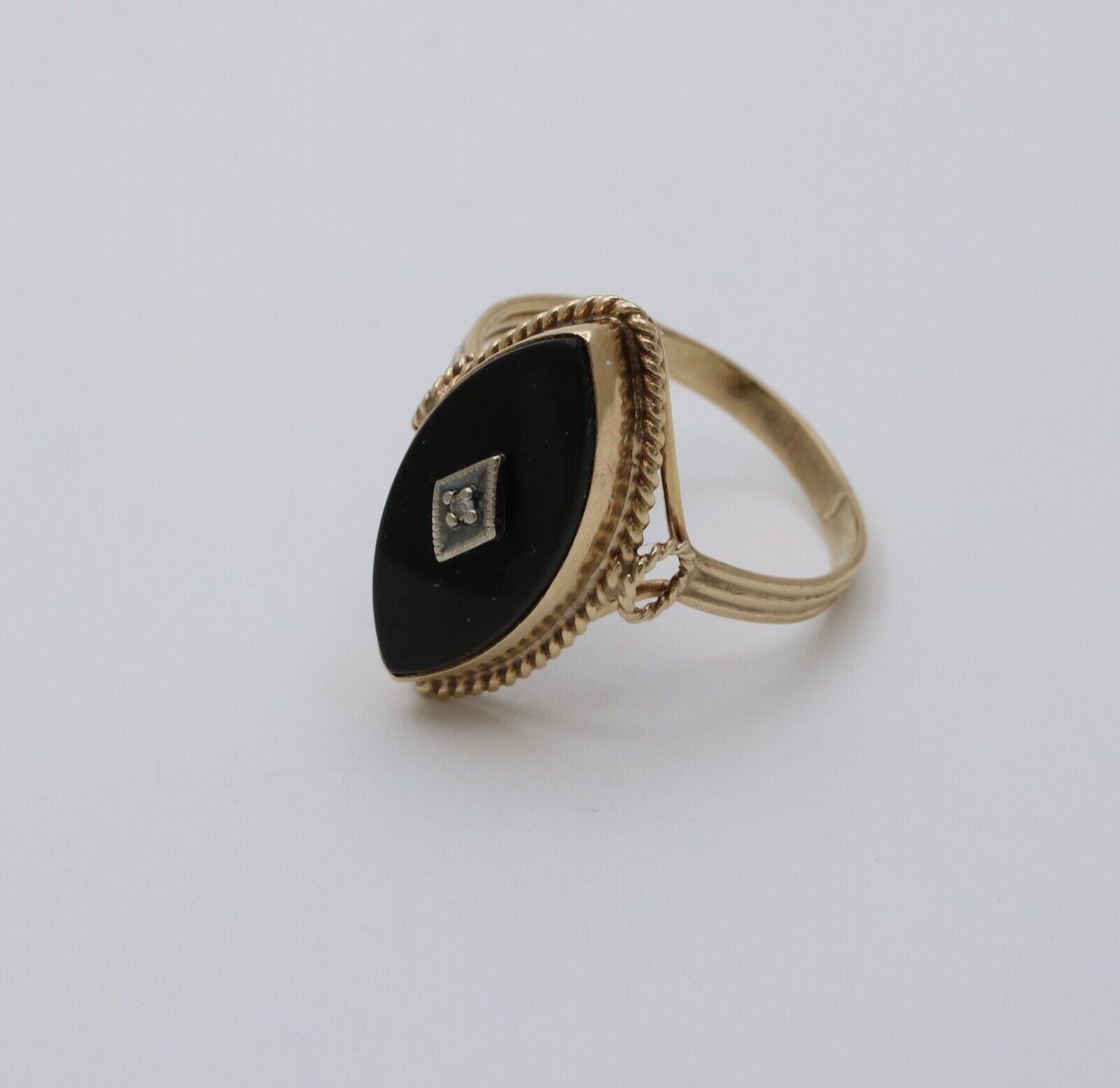 Antique Art Deco Marquise Onyx Diamond Ring